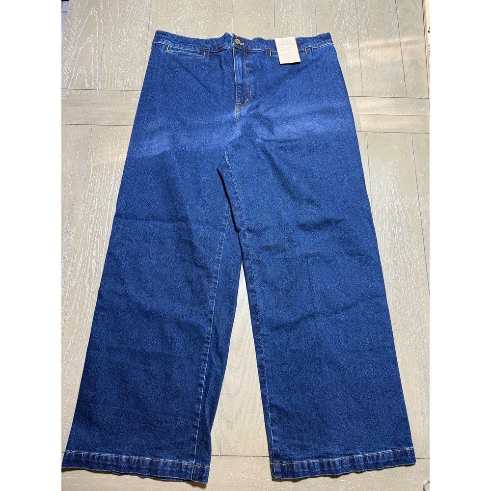 Madewell Emmett Wide-Leg Jeans Womens 33 Blue High Rise Dark Wash Stretch Denim - Picture 2 of 14